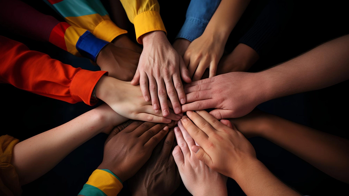 Hands all together in the middle